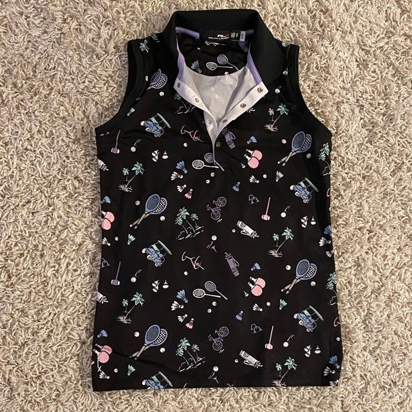 Ralph Lauren Tops - Ralph Lauren Black Polo with Tennis Print size XS